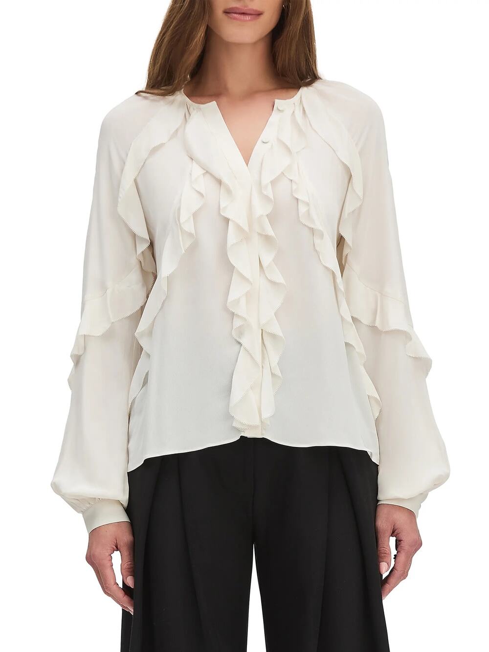 Favorite Daughter Because of You Ruffle Blouse White M Romantic Long Sleeve Top